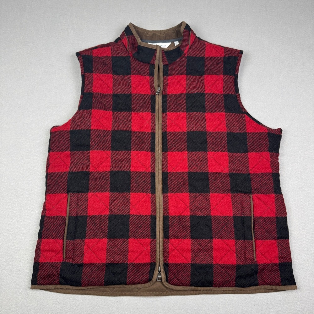 Peter Millar Mens XXL Shetland Wool Quilted Vest Red Buffalo Plaid Fleece Lined